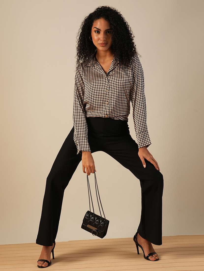 globus women black cuffed sleeves geometric print satin workwear shirt - 21671776 -  Standard Image - 3