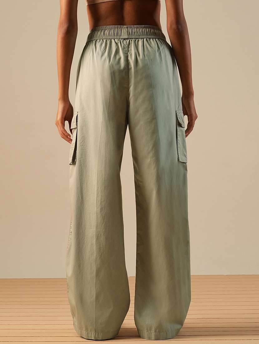 globus women beige cotton mid-rise elasticated waist relaxed fit wide leg cargo trousers - 21671779 - Standard Image - 3