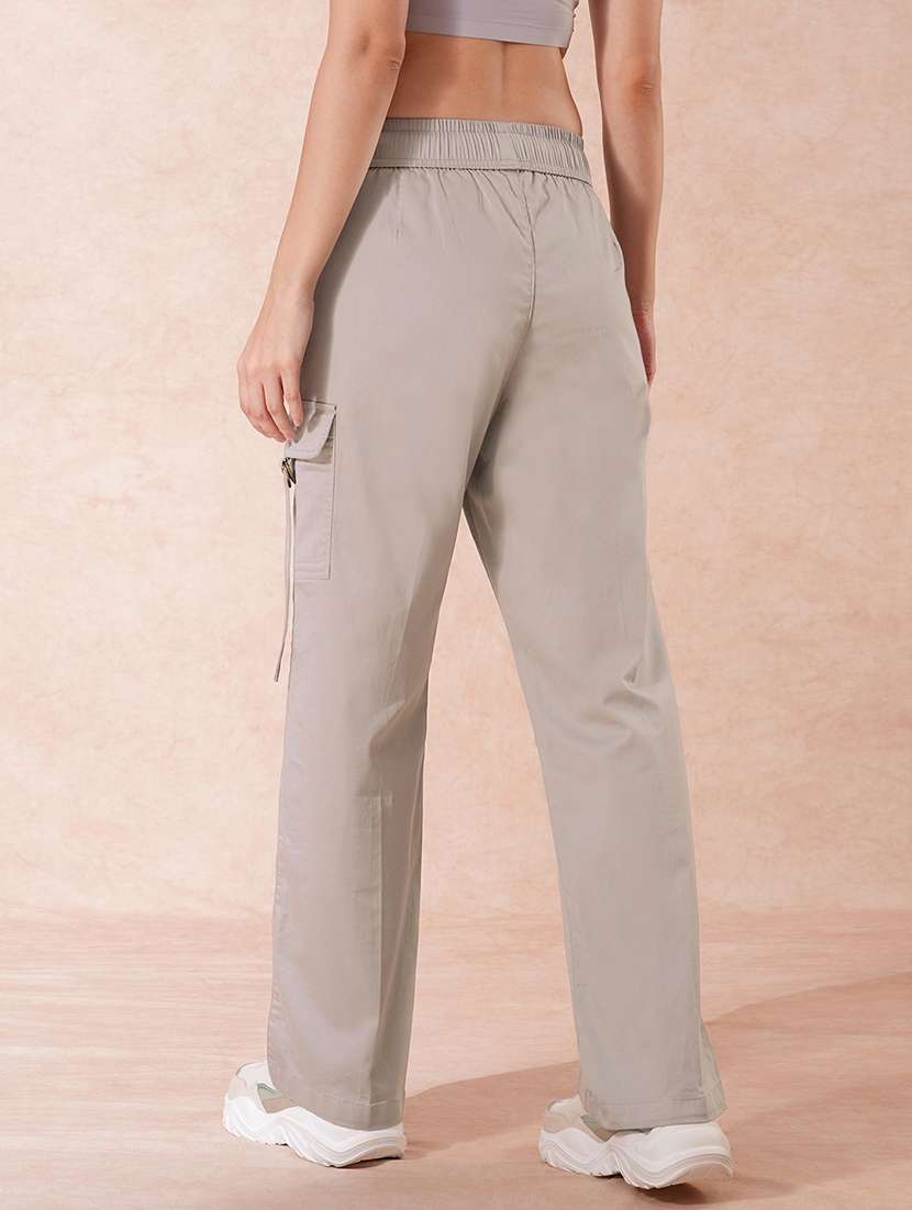 globus women cement grey cotton mid-rise elasticated waist wide leg cargo trousers - 21671781 -  Standard Image - 3