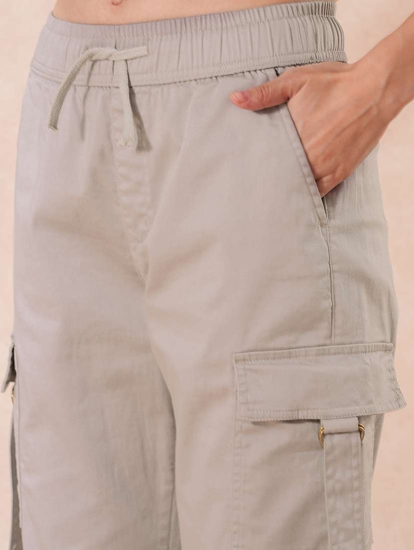 globus women cement grey cotton mid-rise elasticated waist wide leg cargo trousers - 21671781 -  Standard Image - 5
