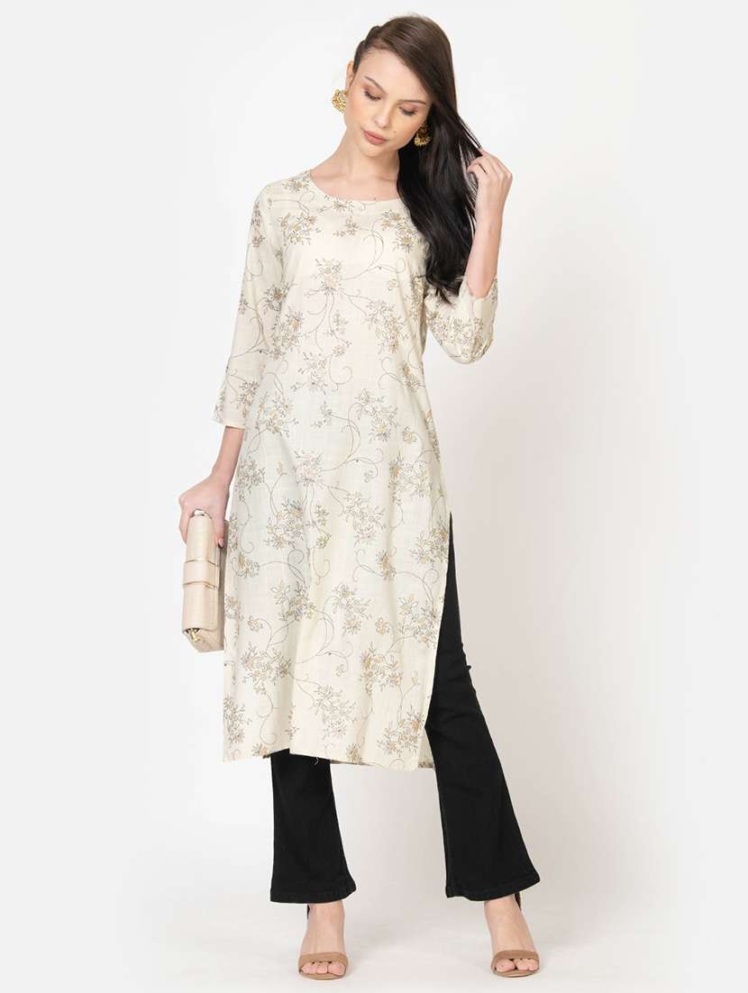 women off white floral round neck a-line kurta - 21671898 -  Standard Image - 3