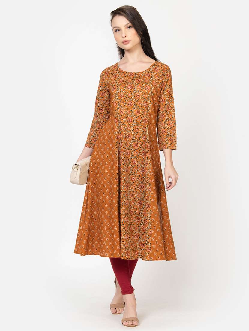 women mustard floral round neck a-line kurta - 21671899 -  Standard Image - 3
