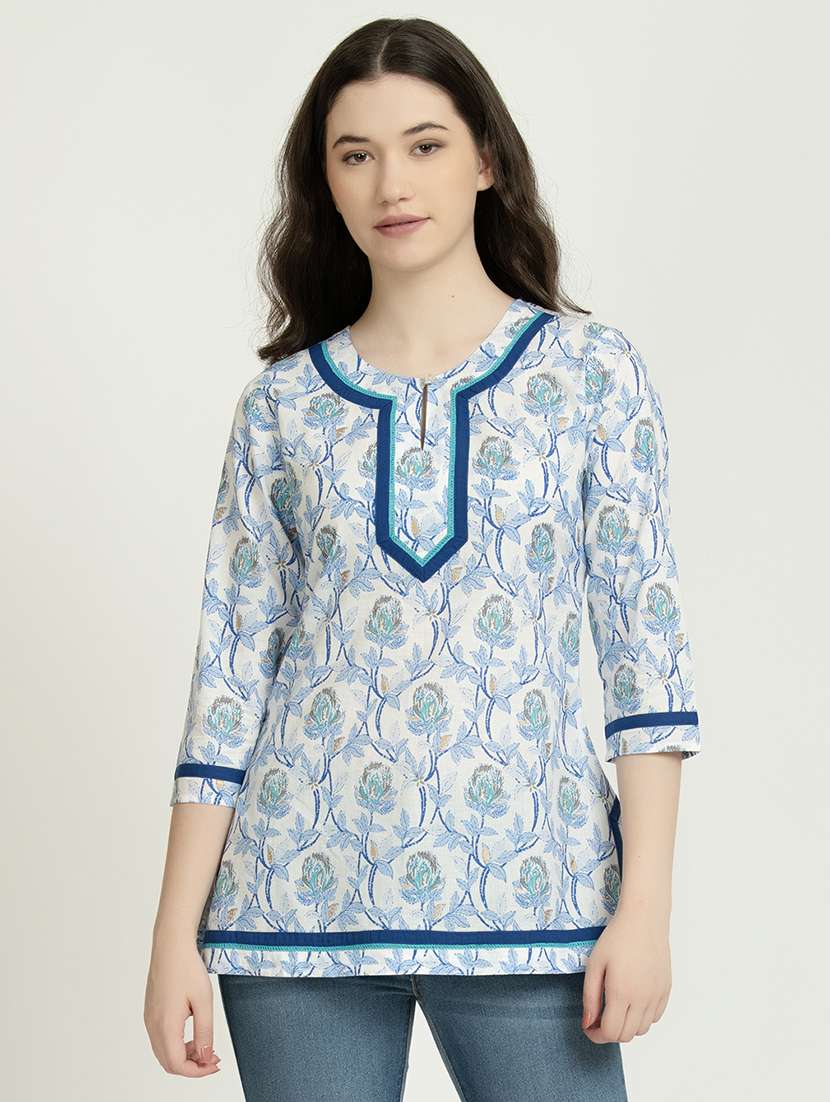 women floral key hole neck a-line kurti