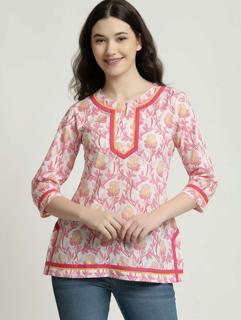 women floral key hole neck a-line kurti