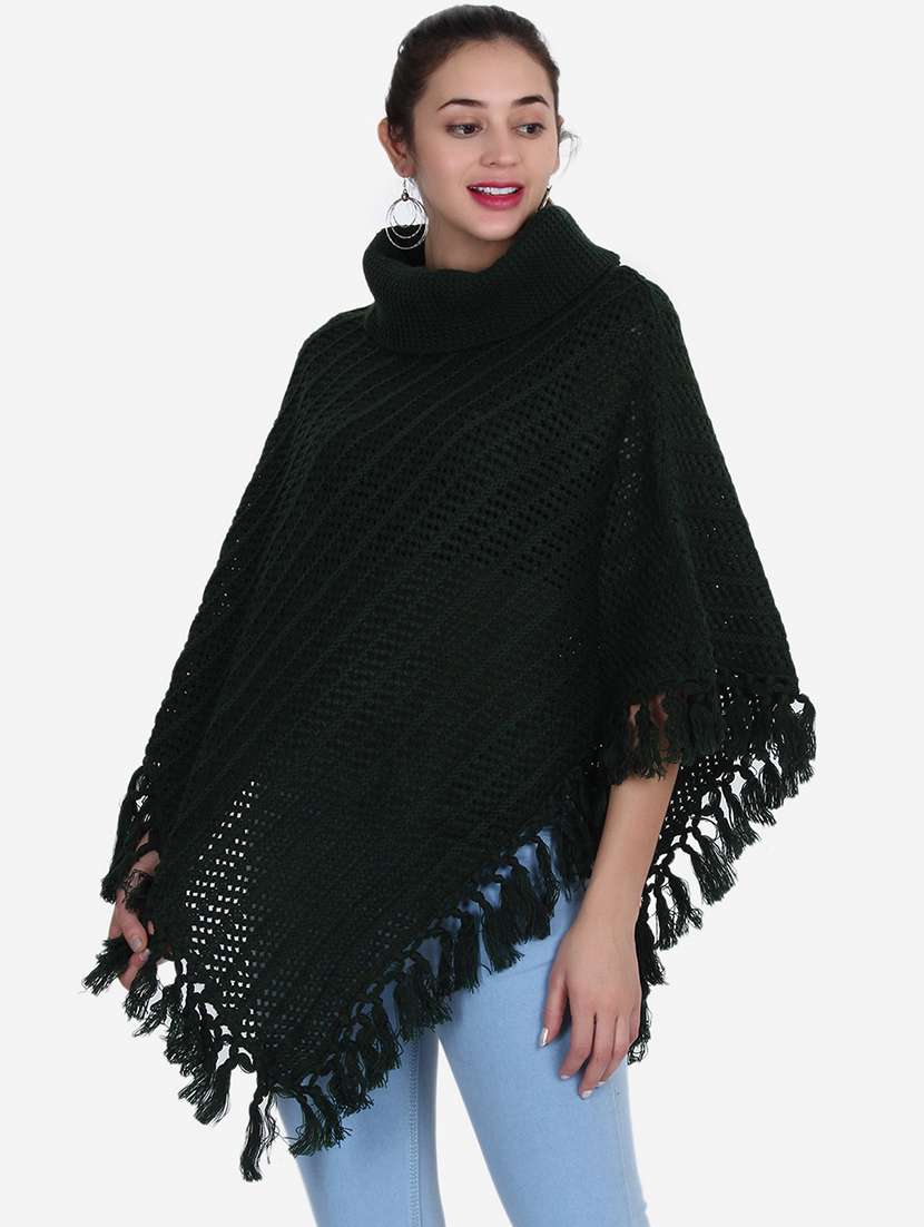 women solid high neck poncho - 21671951 -  Standard Image - 3