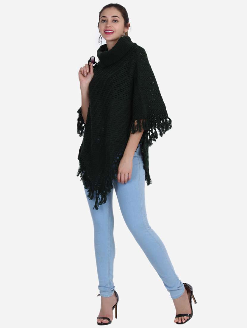 women solid high neck poncho - 21671951 -  Standard Image - 5