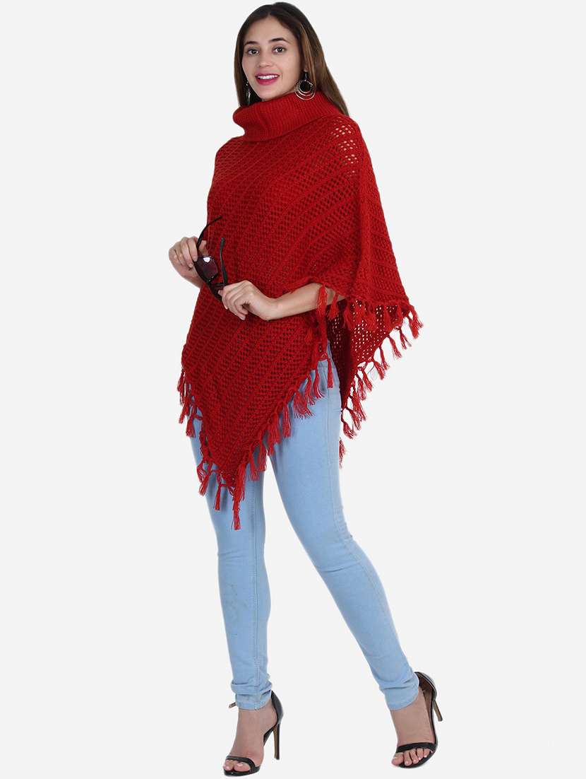 women self designed high neck poncho - 21671952 -  Standard Image - 5