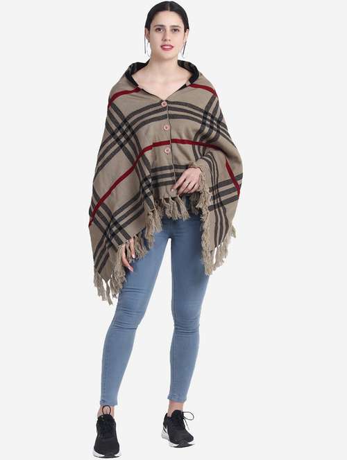 women beige checkered poncho - 21671954 -  Standard Image - 0