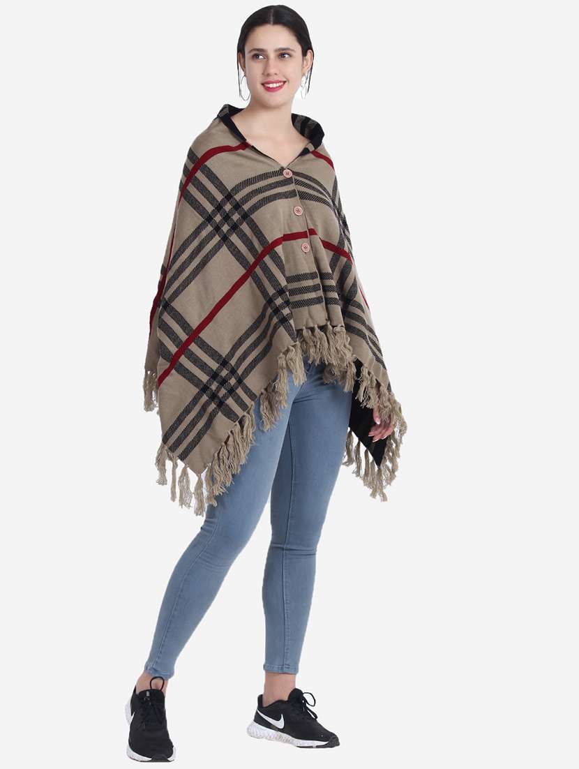 women beige checkered poncho - 21671954 -  Standard Image - 3