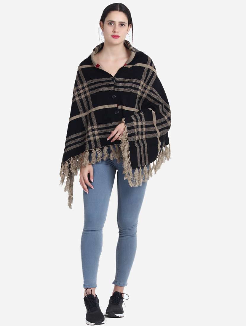 women beige checkered poncho - 21671954 -  Standard Image - 5