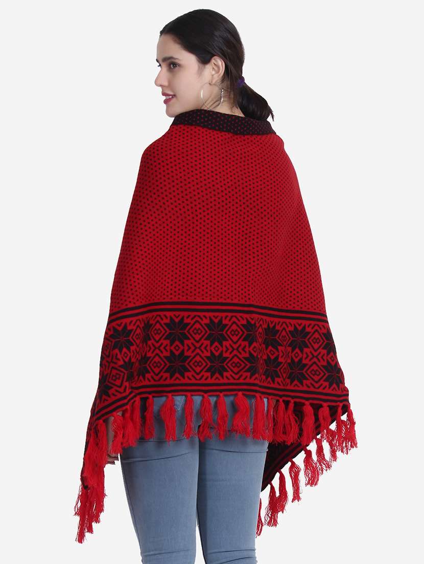 women red self designed poncho - 21671955 -  Standard Image - 3