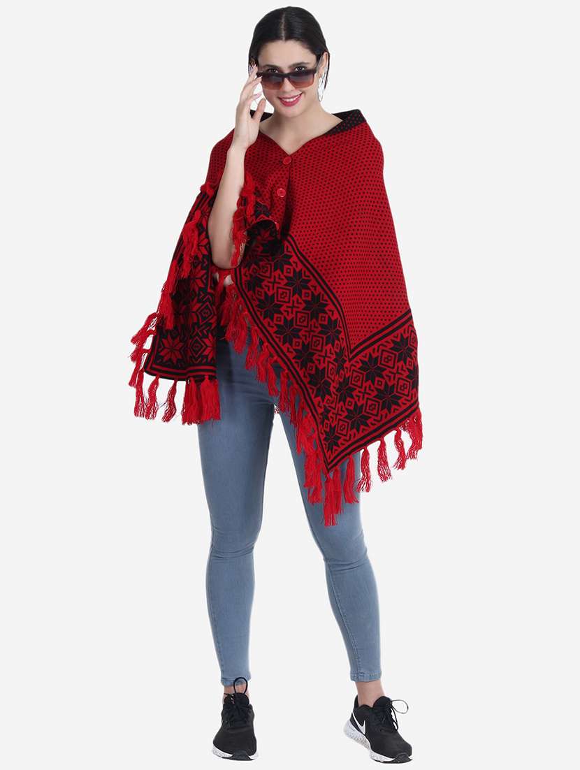 women red self designed poncho - 21671955 -  Standard Image - 5