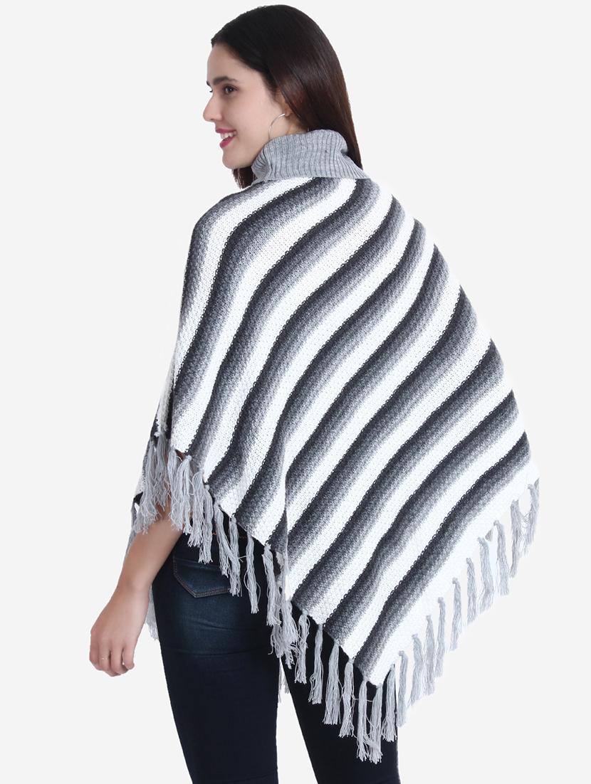 women striped high neck poncho - 21671957 - Standard Image - 3