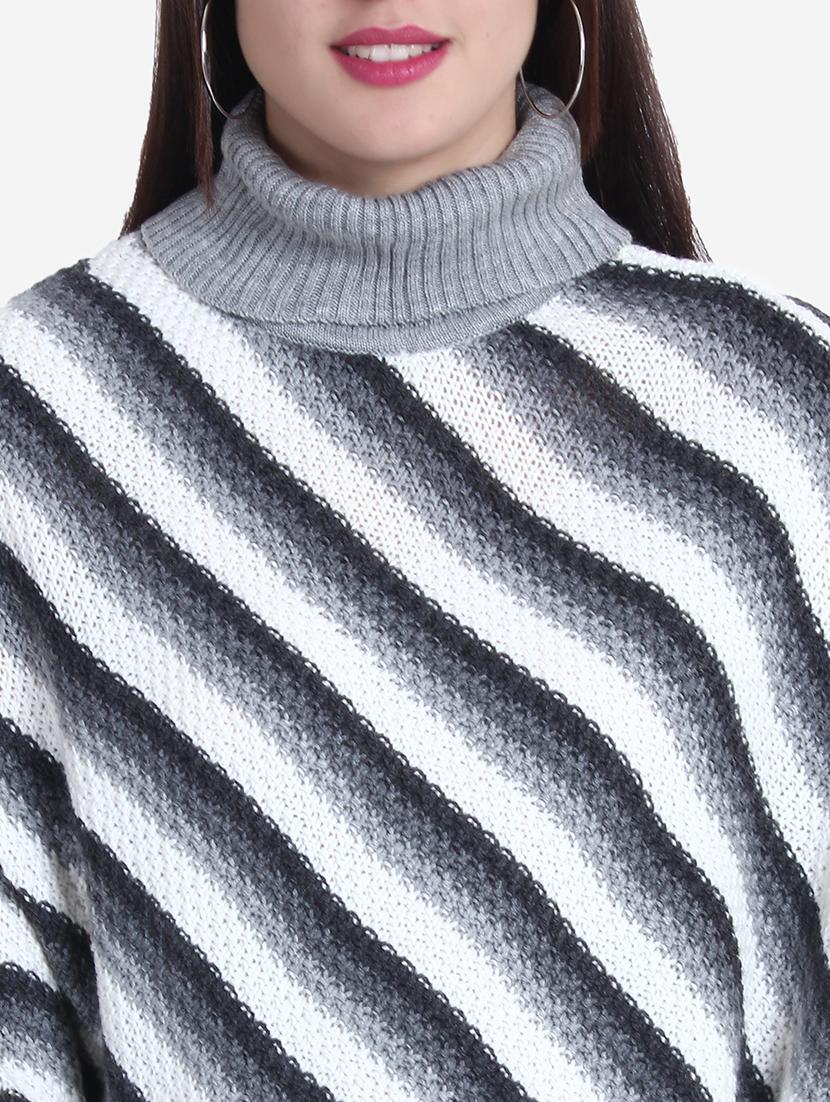 women striped high neck poncho - 21671957 - Standard Image - 5
