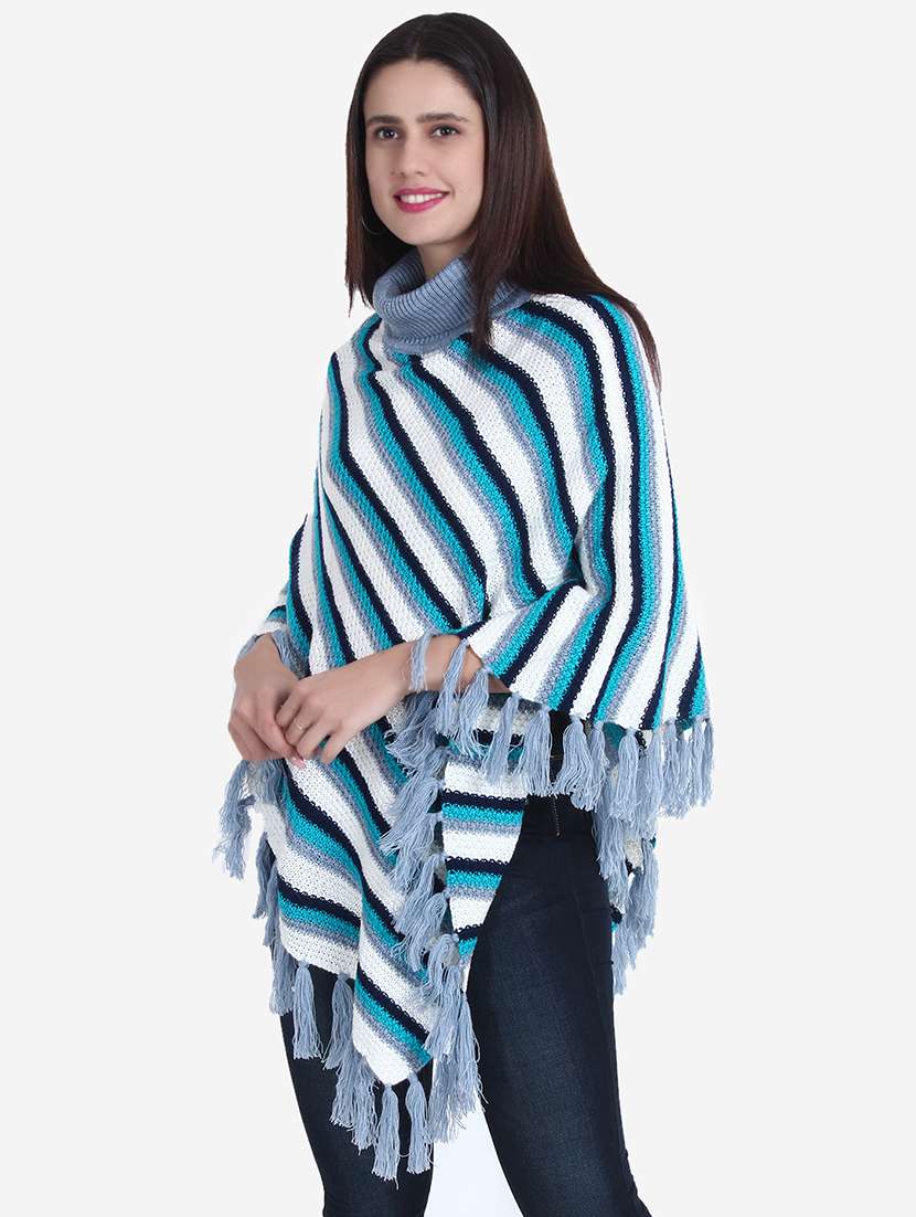 women striped high neck poncho - 21671958 -  Standard Image - 3