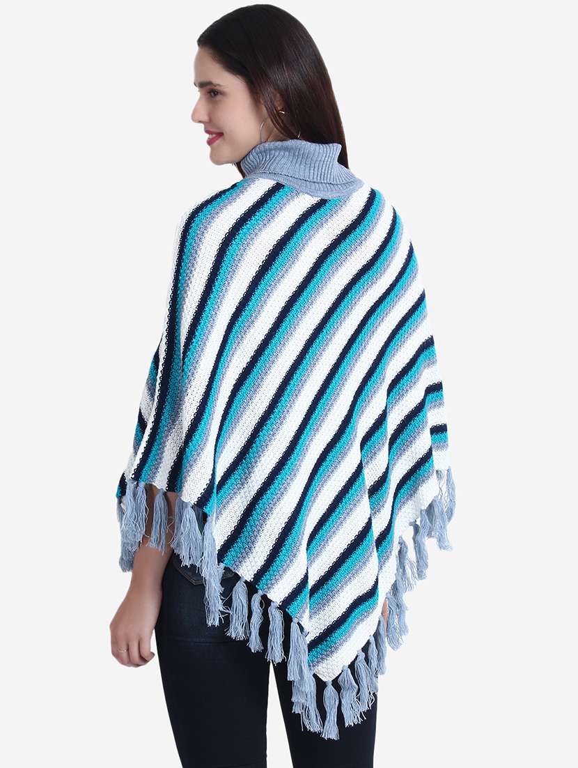 women striped high neck poncho - 21671958 -  Standard Image - 5