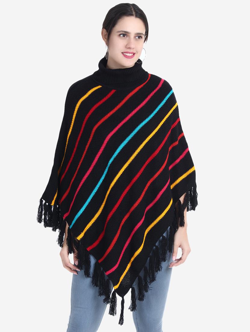women striped high neck poncho - 21671959 - Zoom Image - 0