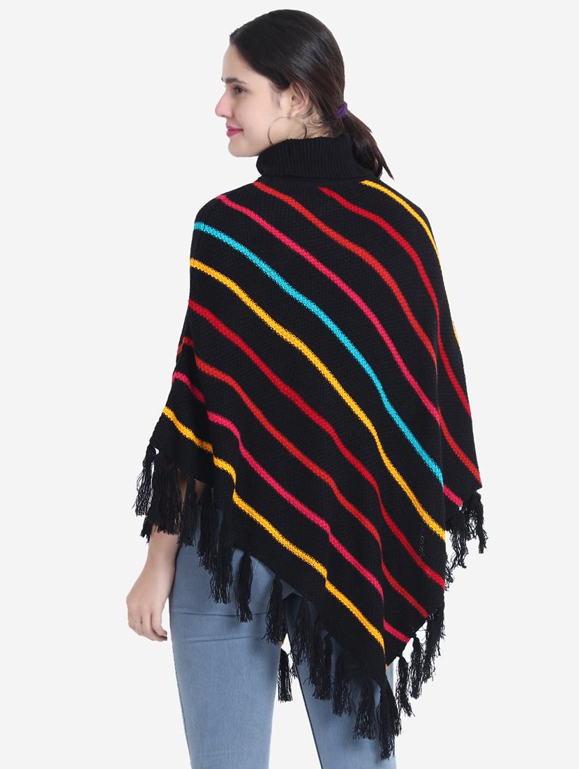 women striped high neck poncho - 21671959 - Standard Image - 3