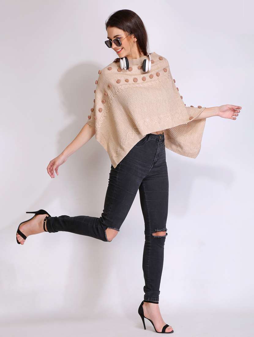 women self design high neck poncho - 21671962 - Standard Image - 3