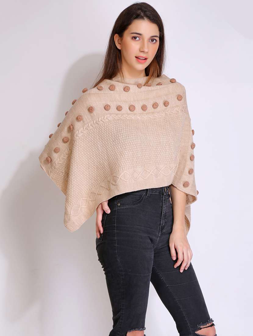 women self design high neck poncho - 21671962 - Standard Image - 5