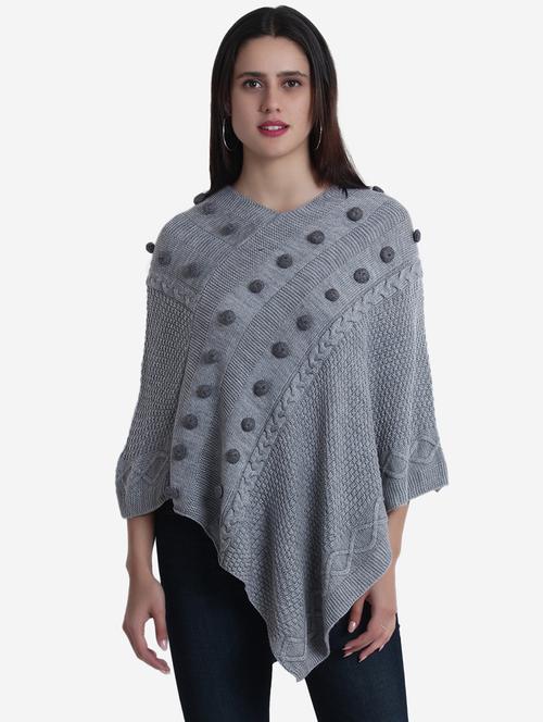 women grey self design ponchos - 21671963 - Standard Image - 0