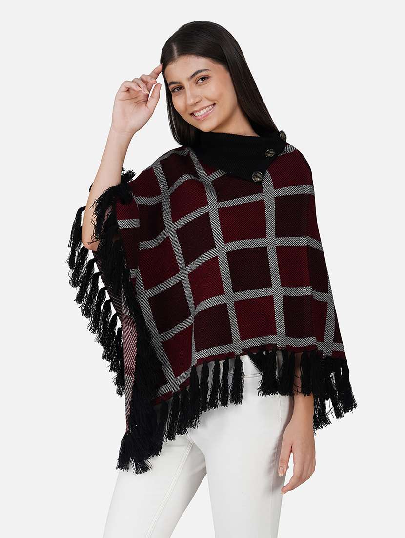 women black checkered ponchos - 21672001 - Zoom Image - 0