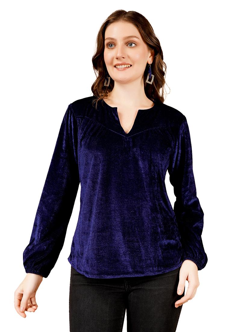 women solid puff sleeves a-line top