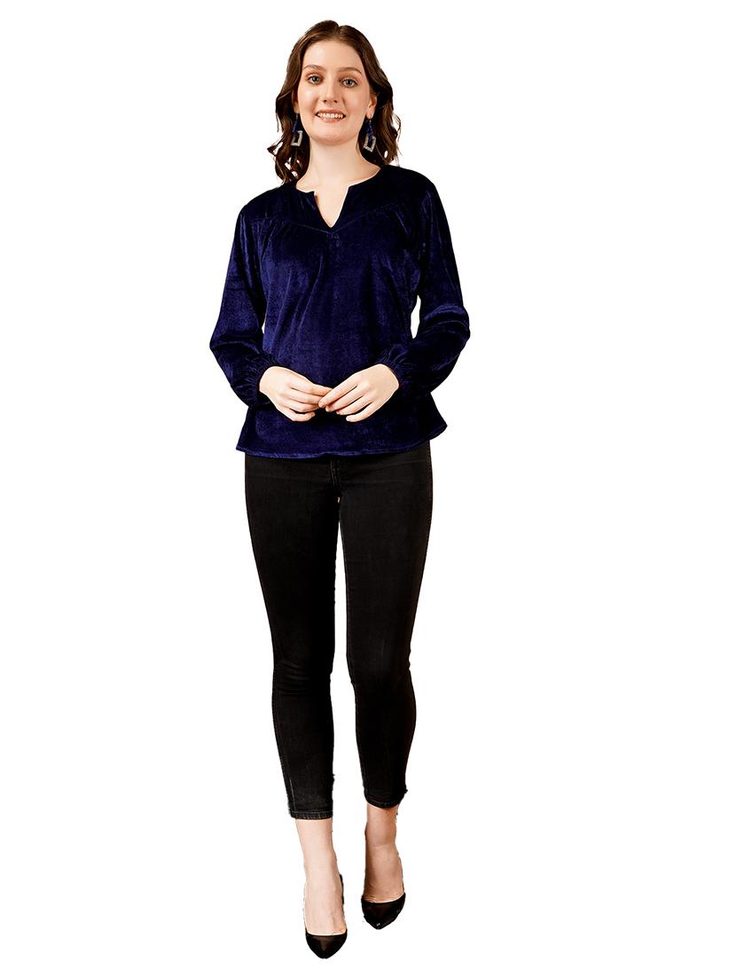 women solid puff sleeves a-line top - 21672107 - Standard Image - 3