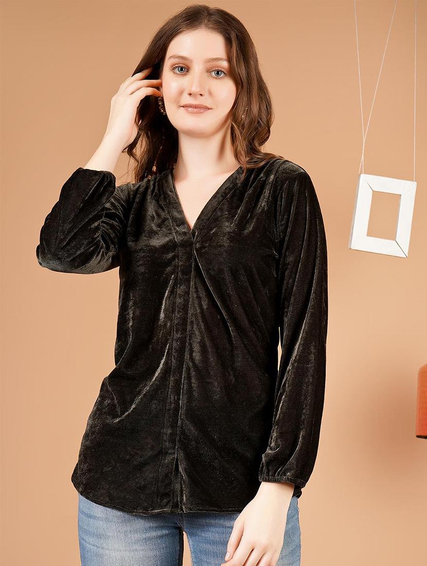women solid long sleeves regular top