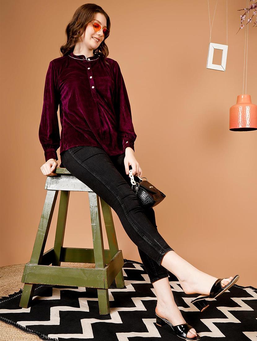 women solid puff sleeves a-line top - 21672111 - Standard Image - 3