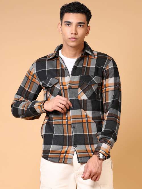 men long sleeves checkered shacket - 21672232 -  Standard Image - 0