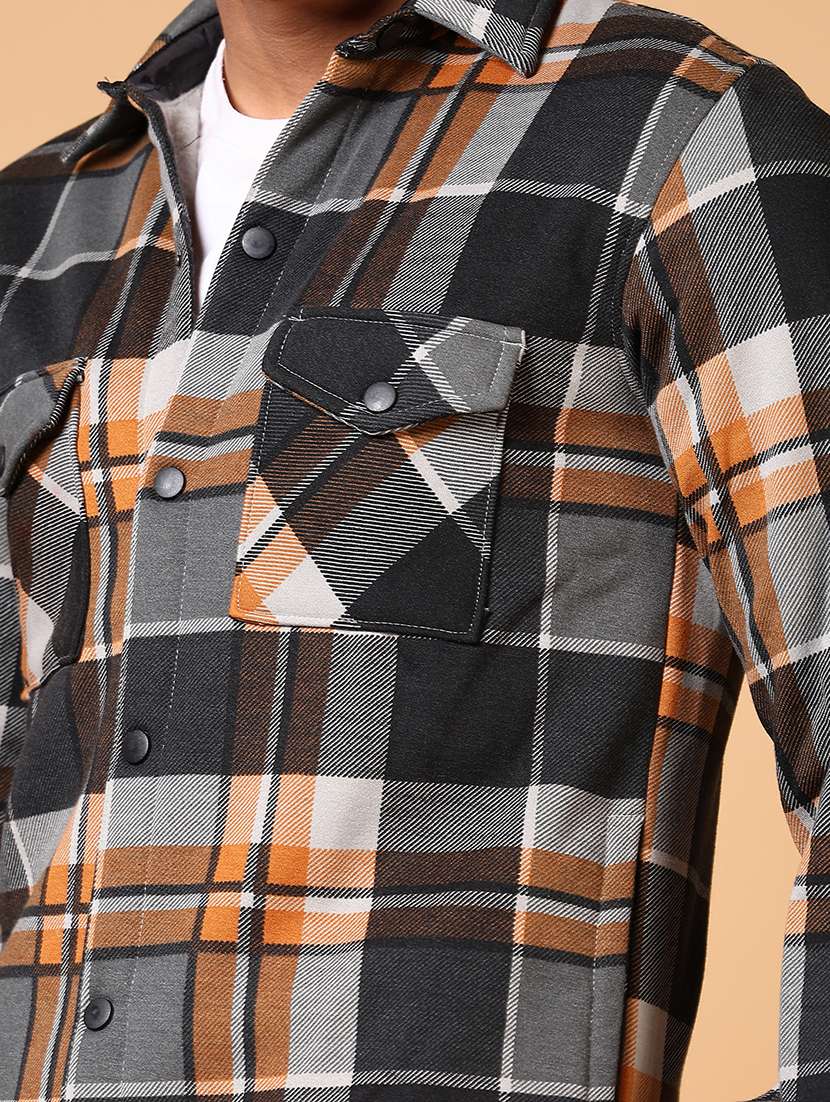 men long sleeves checkered shacket - 21672232 -  Standard Image - 5