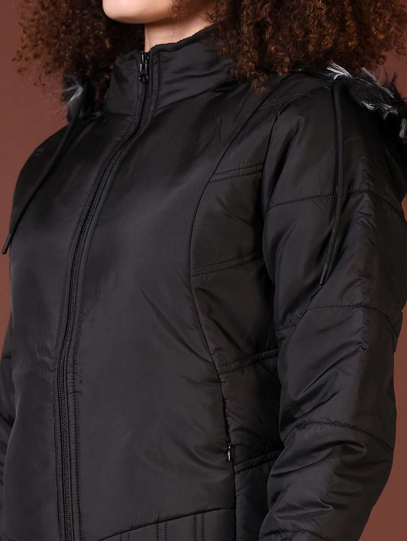 women long sleeves solid puffer jacket - 21672269 -  Standard Image - 5