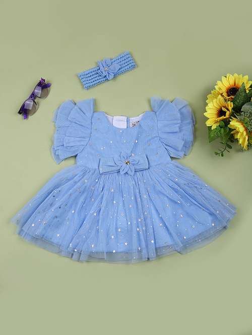 girls round neck foil printed frock