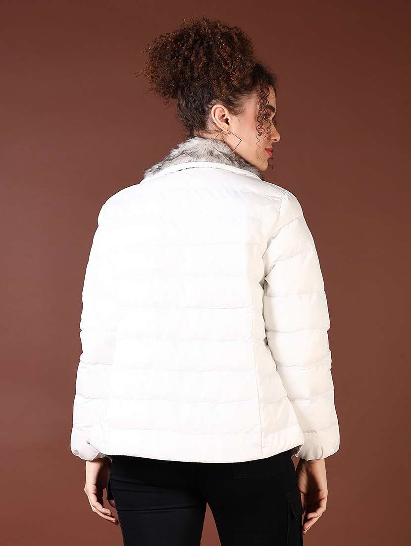 women long sleeves solid puffer jacket - 21672289 -  Standard Image - 3