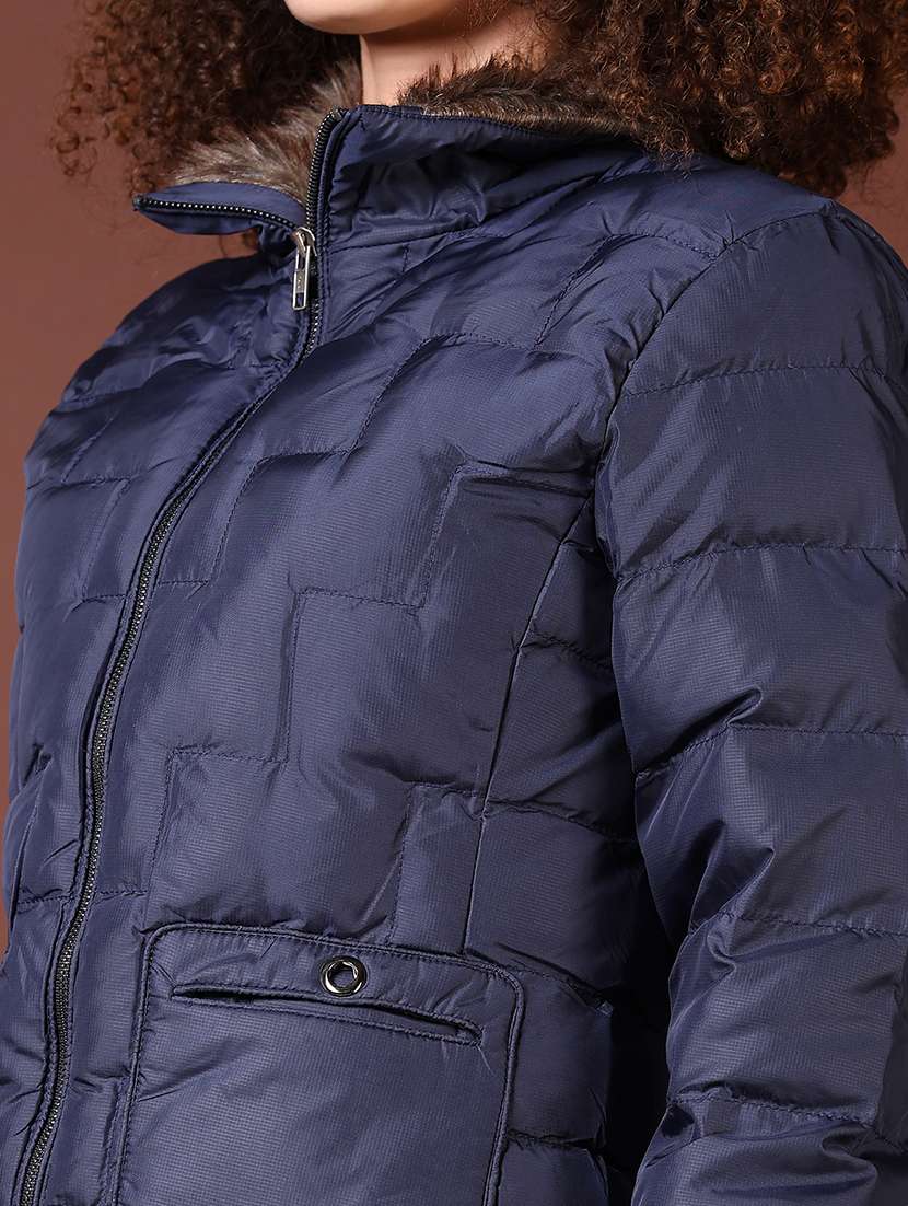 women long sleeves solid puffer jacket - 21672291 -  Standard Image - 5