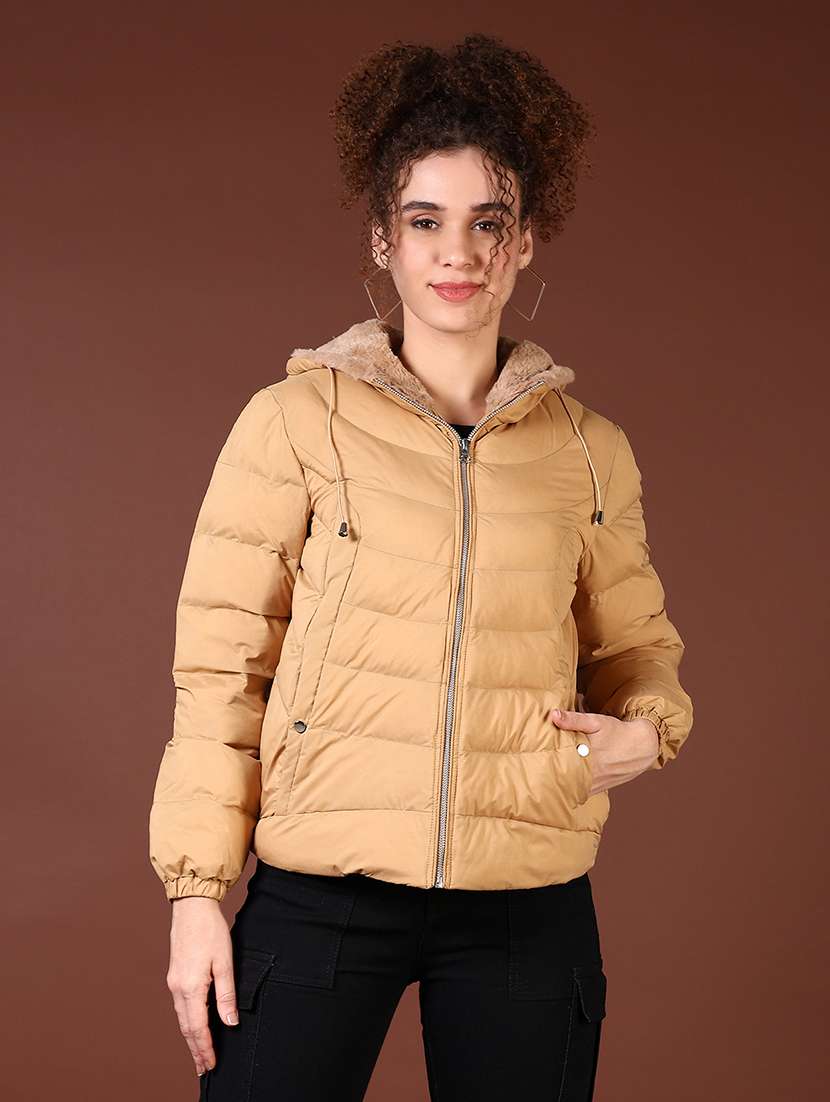 women long sleeves solid puffer jacket