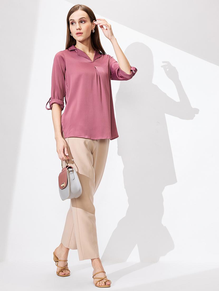 pink satin shirt top - 21672396 - Standard Image - 3