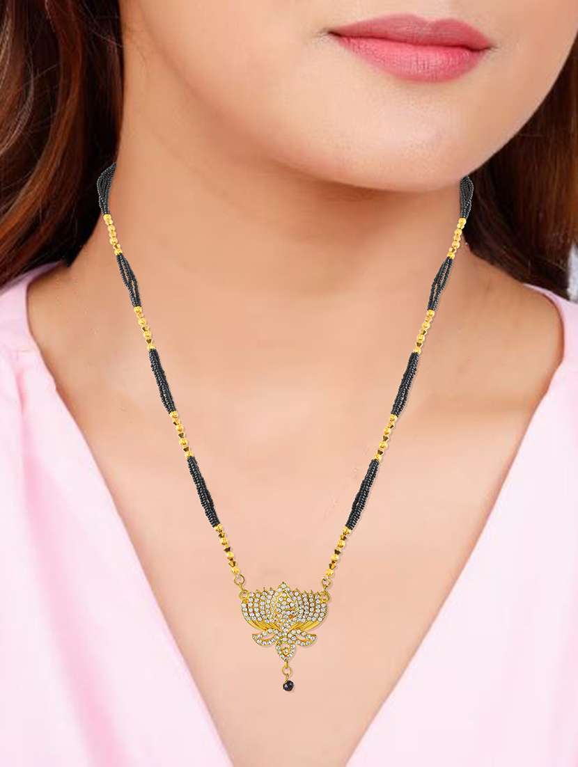 gold plated stone studded traditional mangalsutra for women - 21672839 -  Standard Image - 3