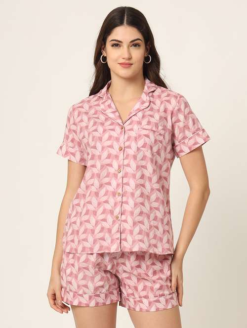 women printed nightwear shrots set - 21672855 - Standard Image - 0