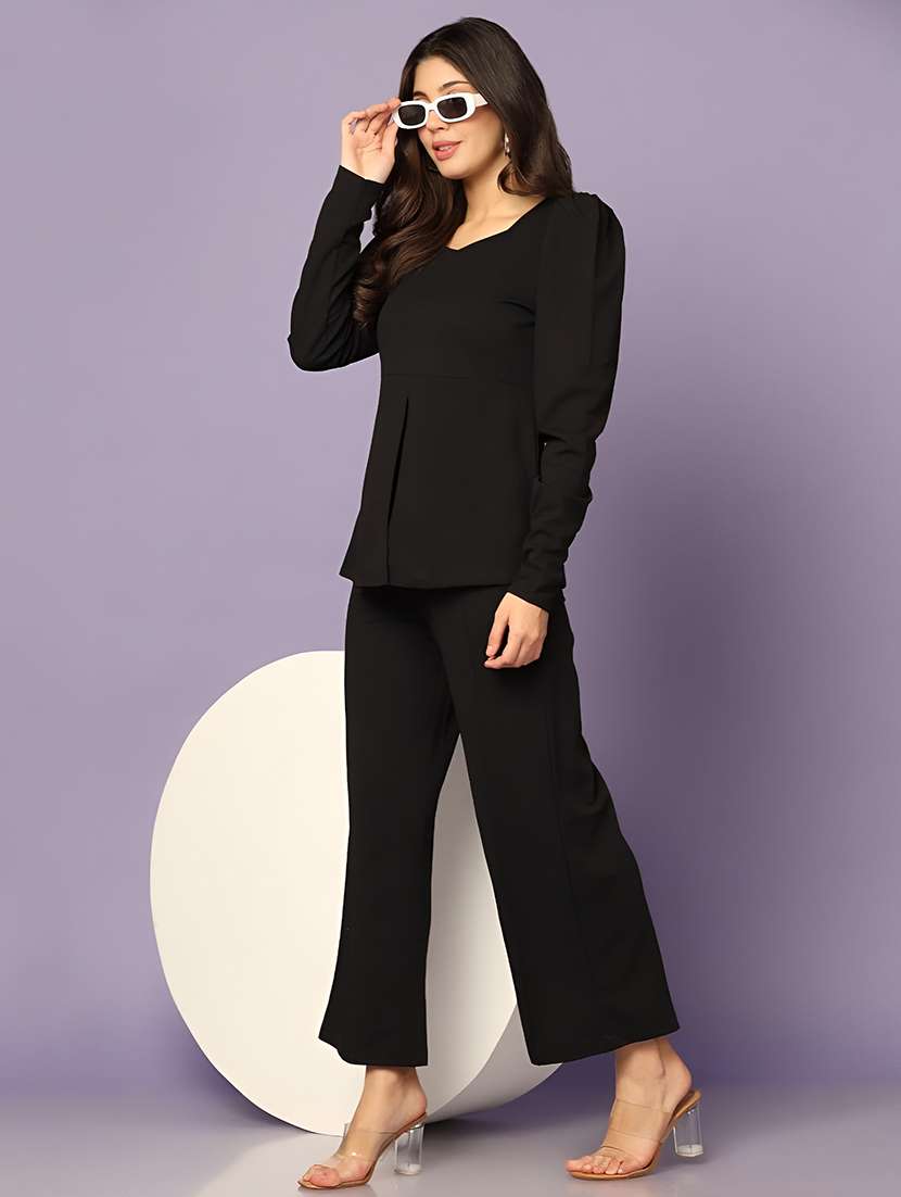 women solid top and trouser co-ord set - 21672858 -  Zoom Image - 0