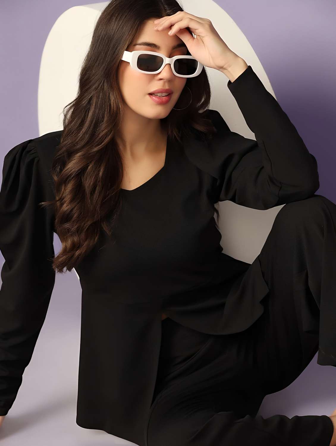 women solid top and trouser co-ord set - 21672858 - Standard Image - 3