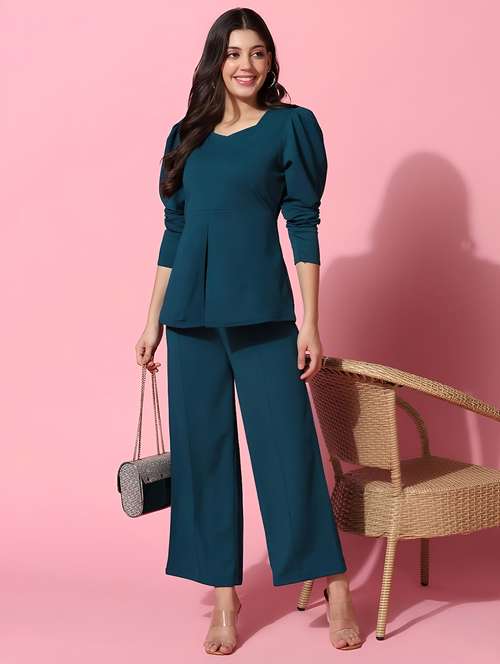 women solid top and trouser co-ord set - 21672859 - Standard Image - 0
