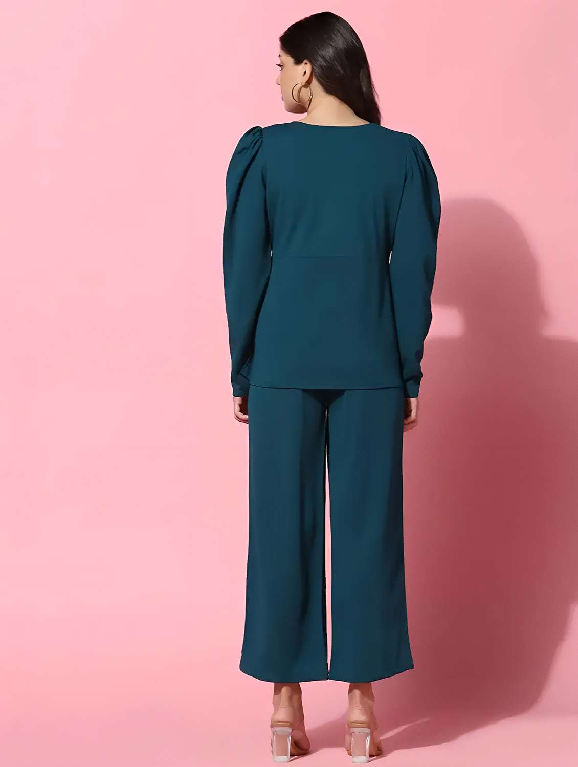 women solid top and trouser co-ord set - 21672859 - Standard Image - 3