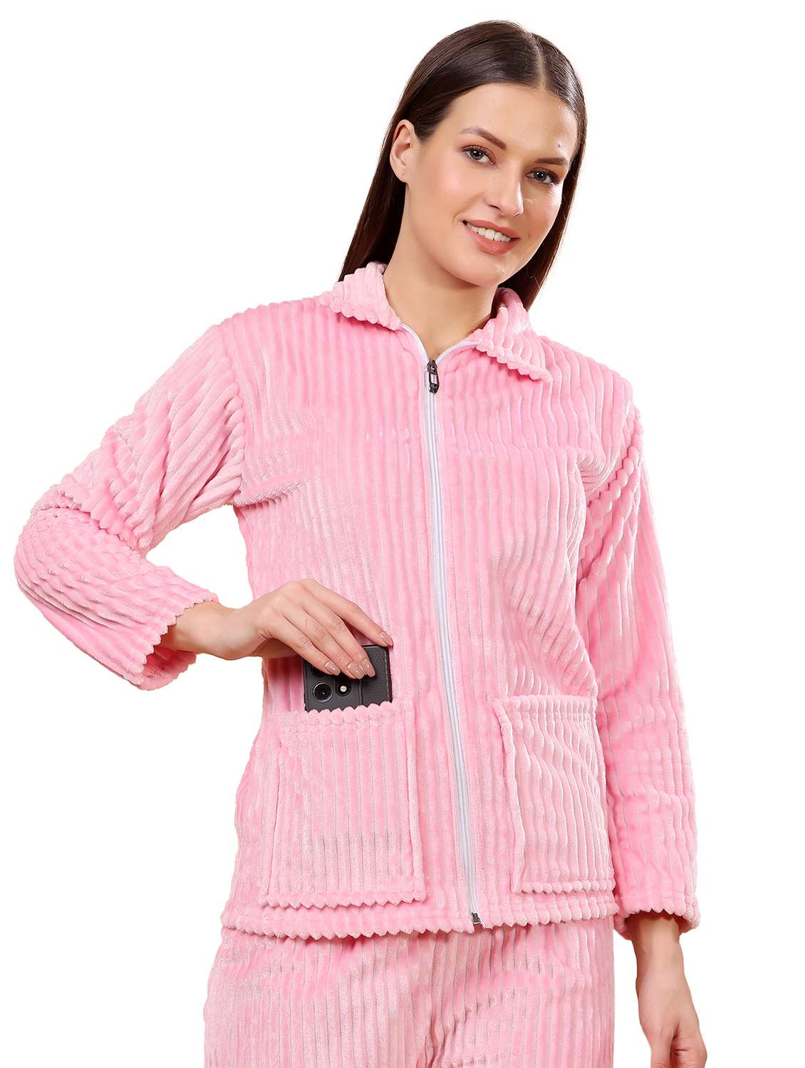 women solid winter wear nightwear pyjama set - 21672932 - Standard Image - 3