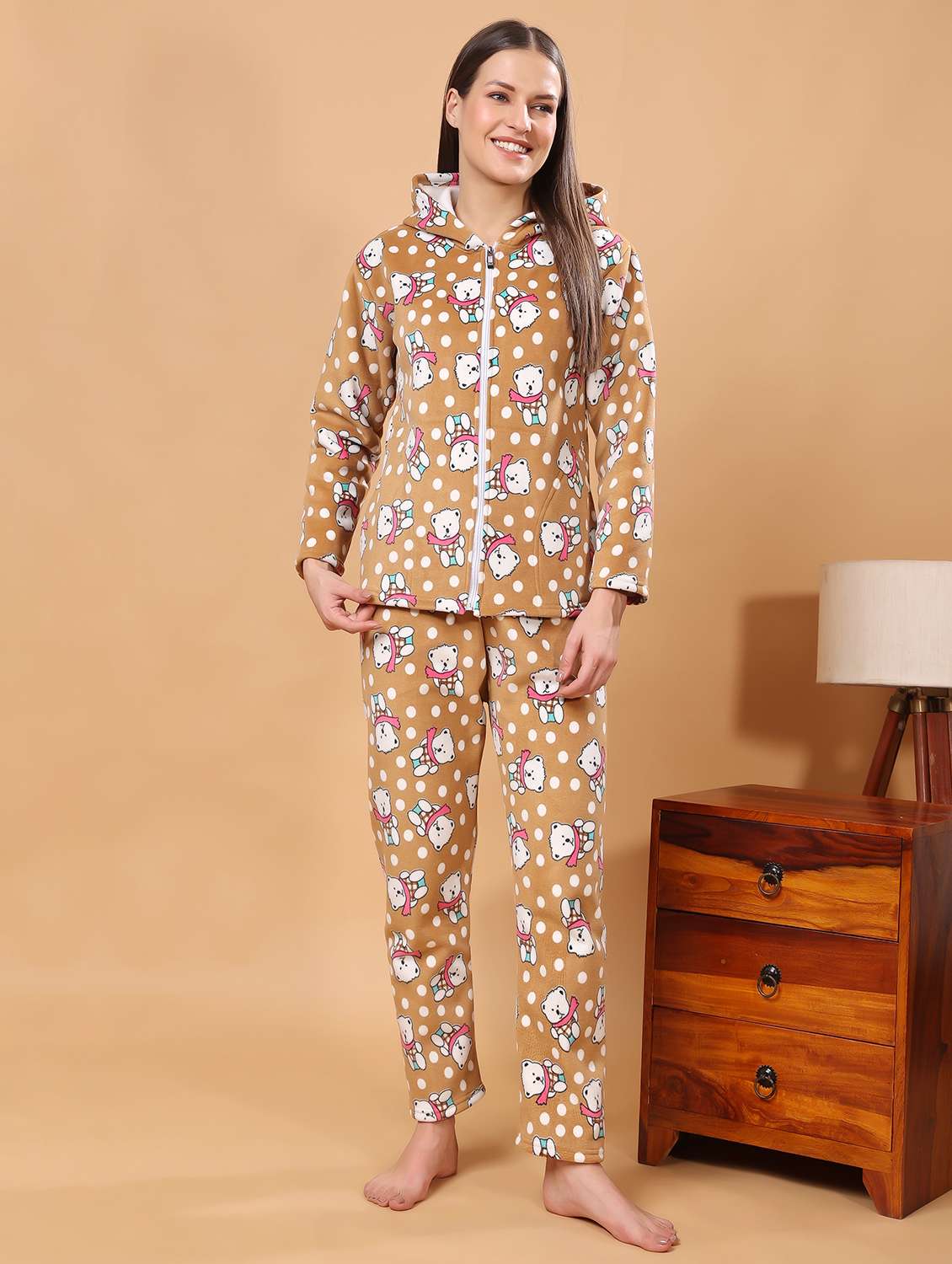 women printed winter wear pyjama set