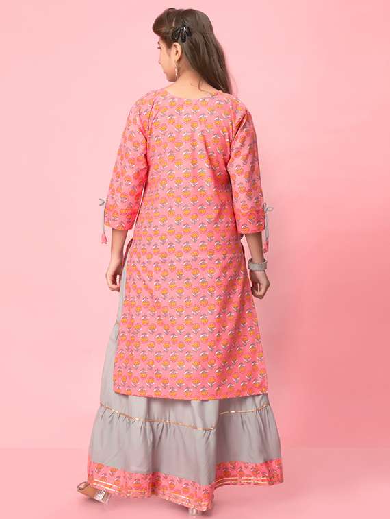 girls floral notch neck straight kurta - 21672949 - Standard Image - 3