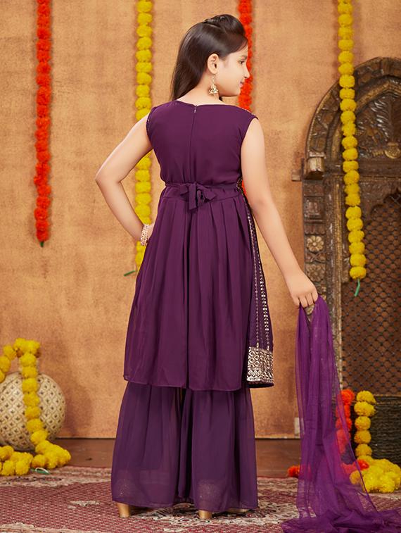 girls sequin work kurta sharar set with dupatta - 21672958 - Standard Image - 3