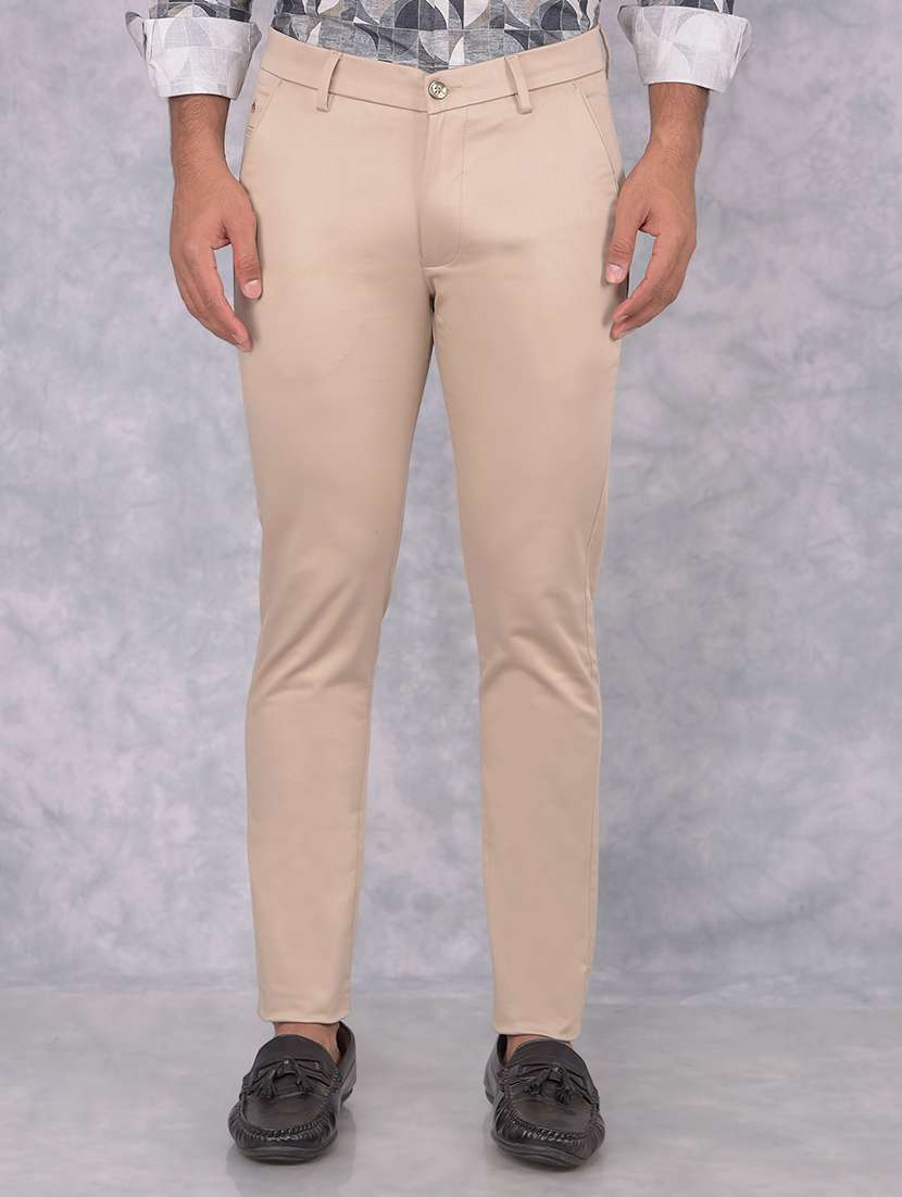 men solid mid rise chinos trouser