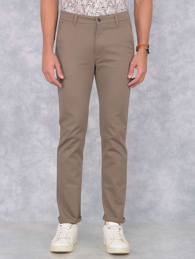 men solid mid rise chinos trouser